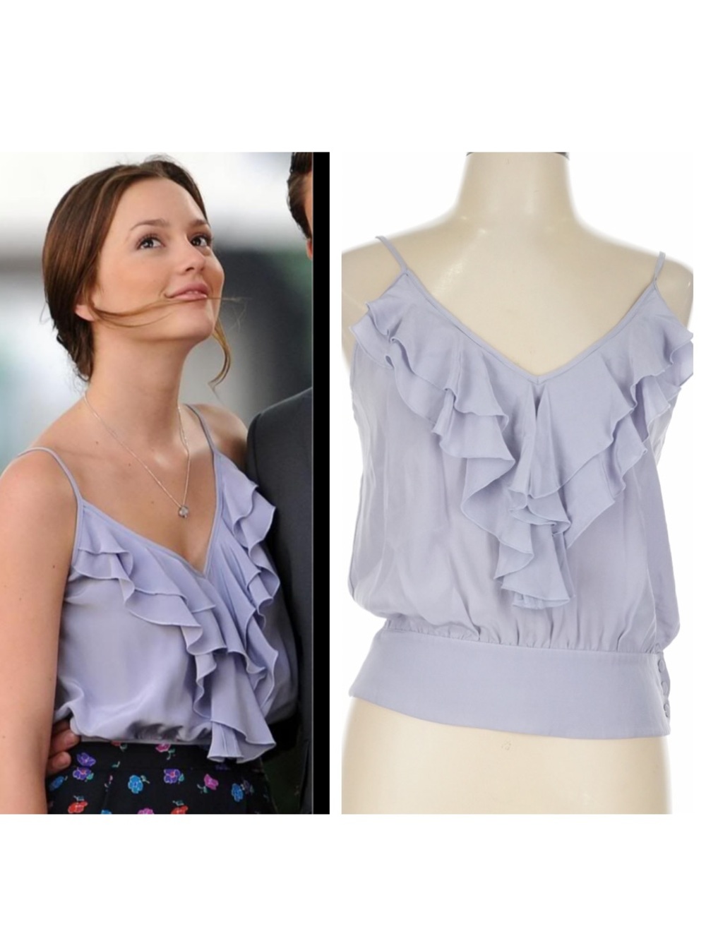 ASO Extremely Rare Blair Waldorf Lilac Silk Ruffle Gossip Girl Blouse Size L HTF